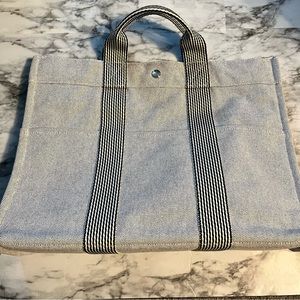 Excellent condition Hermes Herline tote gray canvas tote